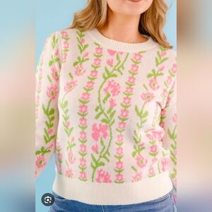 NWT &merci Chic Floral Crew Neck Sweater Pink Green, Fairy Cottagecore Spring